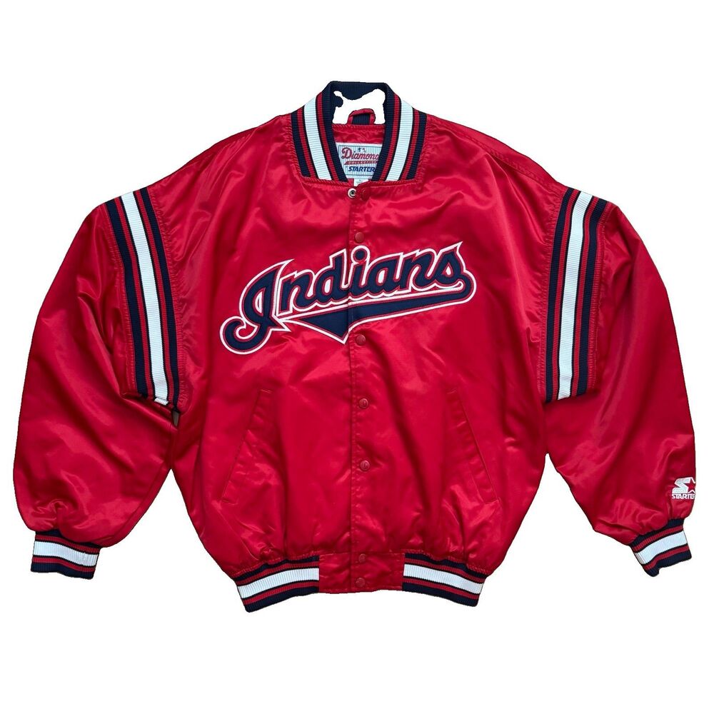VTG 90s Starter Diamond Collection Cleveland Indians Mens L Satin Bomber Jacket